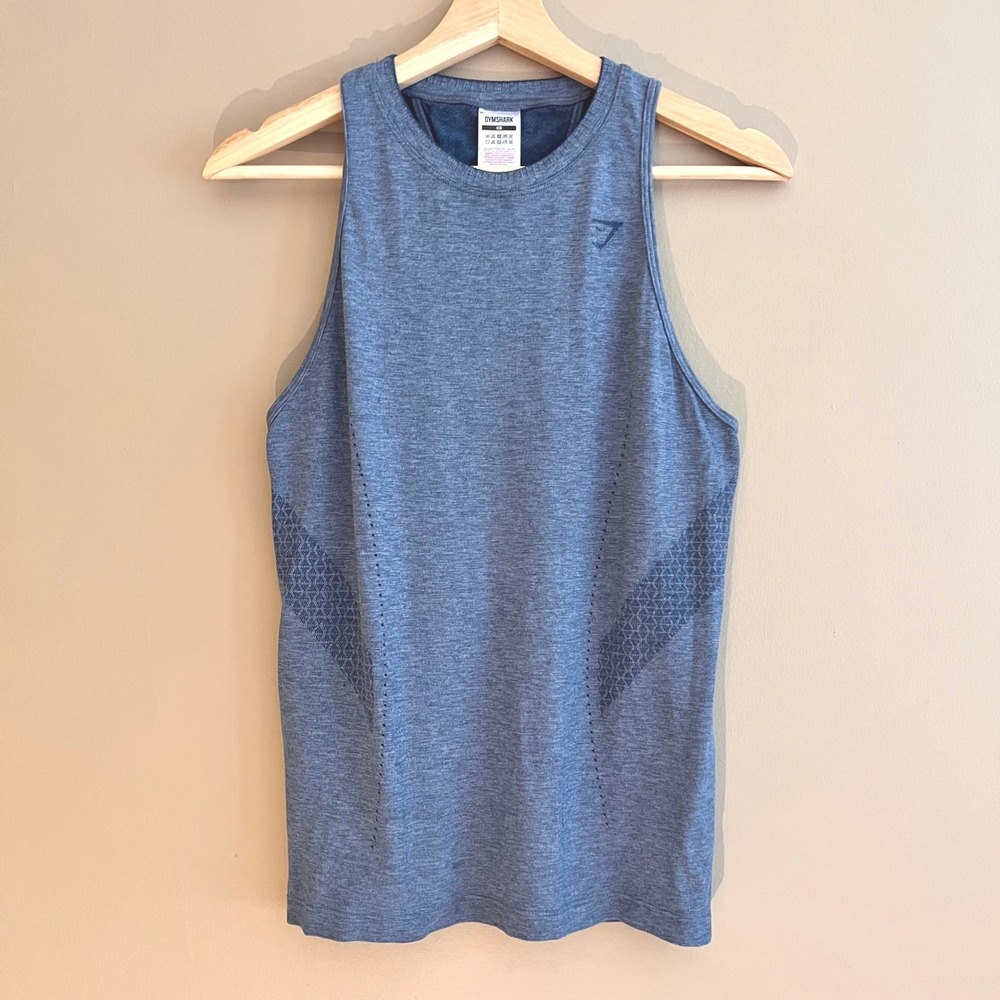 Gymshark Geo Seamless Tank Top Blue Marl Yoga Workout Womens XS Racerback Cutout